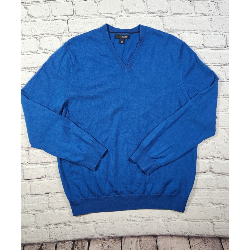 Banana Republic Extra Fine Merino Wool V-Neck Sweater Royal Blue Mens XL